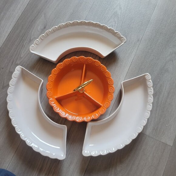 Vintage California USA Ceramic Lazy Susan Serving Tray Set - Picture 8 of 11